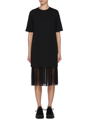 Main View - Click To Enlarge - MONCLER - Crewneck Tulle Skirt Cotton Dress