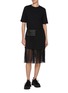 Figure View - Click To Enlarge - MONCLER - Crewneck Tulle Skirt Cotton Dress