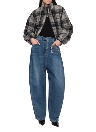 Figure View - Click To Enlarge - JUUN.J - Chequered High Neck Wool Fleece Jacket