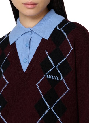  - JUUN.J - Collar Patch Argyle Intarsia V-Neck Knit Sweater