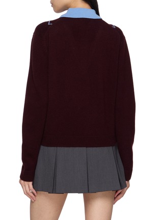 Back View - Click To Enlarge - JUUN.J - Collar Patch Argyle Intarsia V-Neck Knit Sweater