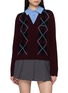 JUUN.J Collar Patch Argyle Intarsia V-Neck Knit Sweater