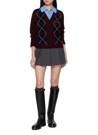 Figure View - Click To Enlarge - JUUN.J - Collar Patch Argyle Intarsia V-Neck Knit Sweater