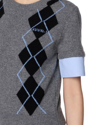  - JUUN.J - Short Woven Sleeve Argyle Intarsia Knit Sweater