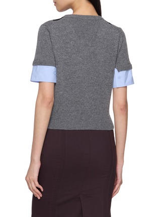 Back View - Click To Enlarge - JUUN.J - Short Woven Sleeve Argyle Intarsia Knit Sweater