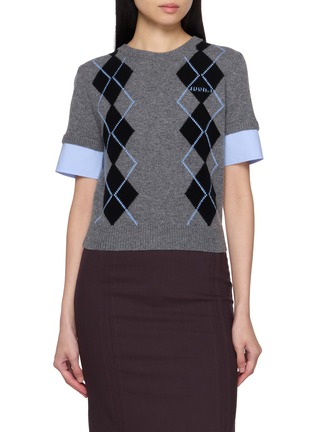 Main View - Click To Enlarge - JUUN.J - Short Woven Sleeve Argyle Intarsia Knit Sweater