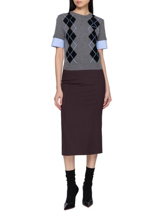 Figure View - Click To Enlarge - JUUN.J - Short Woven Sleeve Argyle Intarsia Knit Sweater