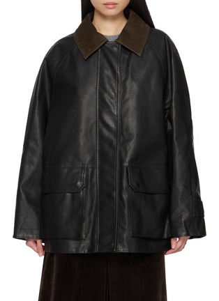Main View - Click To Enlarge - JUUN.J - Contrast Suede Collar Faux Leather Work Jumper Jacket