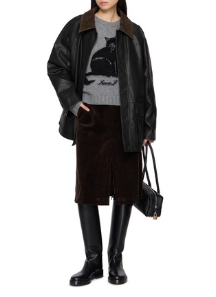 Figure View - Click To Enlarge - JUUN.J - Contrast Suede Collar Faux Leather Work Jumper Jacket