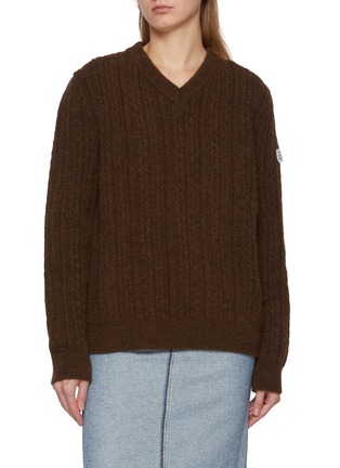 Main View - Click To Enlarge - MM6 MAISON MARGIELA - V-Neck Cable Knit Sweater