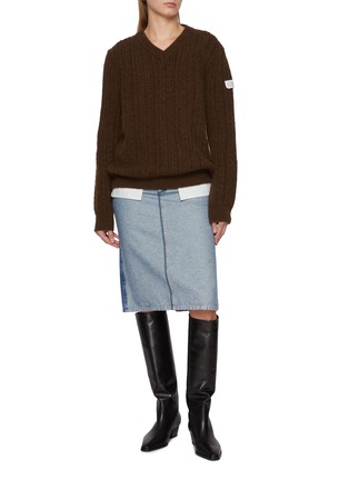 Figure View - Click To Enlarge - MM6 MAISON MARGIELA - V-Neck Cable Knit Sweater