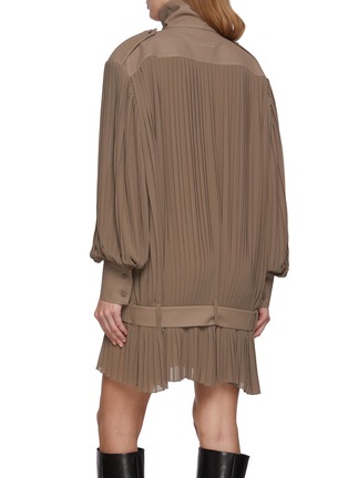 Back View - Click To Enlarge - MM6 MAISON MARGIELA - Long Sleeve High Neck Pleated Mini Dress
