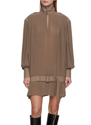 Main View - Click To Enlarge - MM6 MAISON MARGIELA - Long Sleeve High Neck Pleated Mini Dress