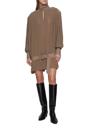 Figure View - Click To Enlarge - MM6 MAISON MARGIELA - Long Sleeve High Neck Pleated Mini Dress