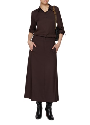 Figure View - Click To Enlarge - THEORY - Deep Pleated Wool Blend Midi Skirt