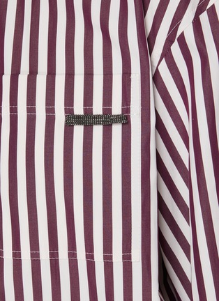  - BRUNELLO CUCINELLI - Striped Monili Embellished Chest Pocket Cotton Shirt