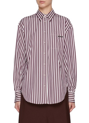 Main View - Click To Enlarge - BRUNELLO CUCINELLI - Striped Monili Embellished Chest Pocket Cotton Shirt