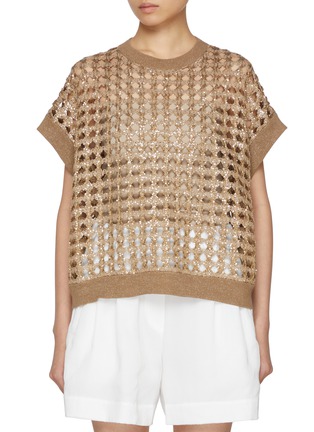 Main View - Click To Enlarge - BRUNELLO CUCINELLI - Sequined Hollow Knit Top