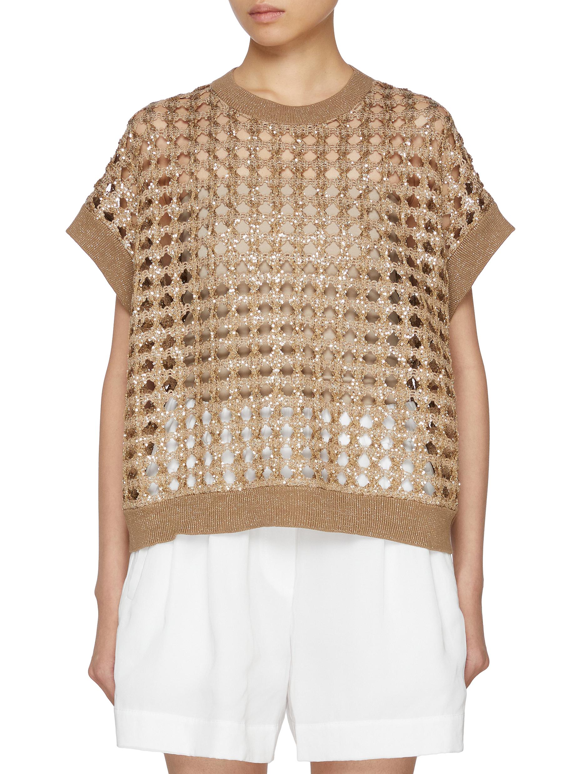 BRUNELLO CUCINELLI | Sequined Hollow Knit Top | Women | Lane