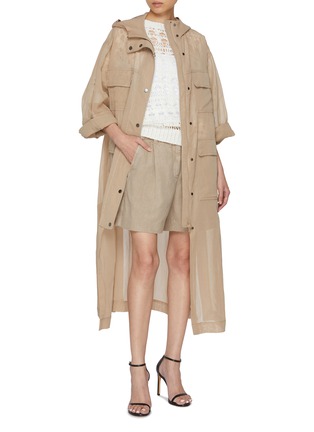 Figure View - Click To Enlarge - BRUNELLO CUCINELLI - Hooded Sheer Cotton Travelwear Coat