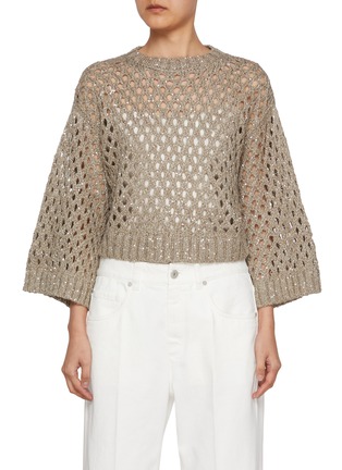 Main View - Click To Enlarge - BRUNELLO CUCINELLI - Sequin Embellished Open Knit Sweater
