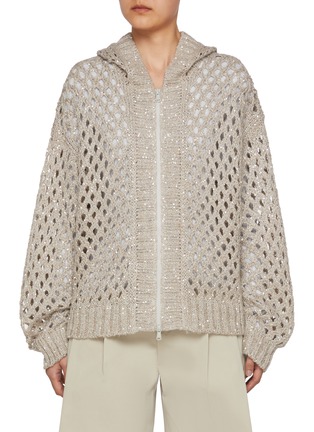 Main View - Click To Enlarge - BRUNELLO CUCINELLI - Sequin Embellished Hooded Knit Cardigan