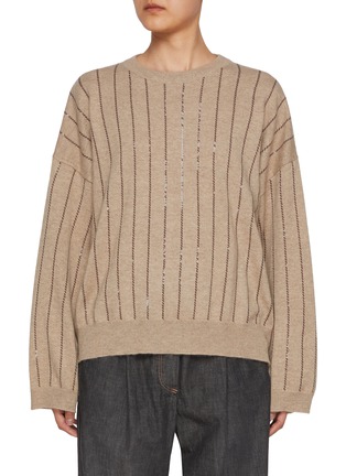 Main View - Click To Enlarge - BRUNELLO CUCINELLI - Sequin Embellished Striped Cashmere Sweater