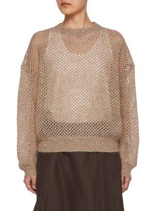 Main View - Click To Enlarge - BRUNELLO CUCINELLI - Sequin Embellished Open Knit Sweater