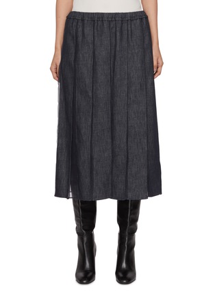 Main View - Click To Enlarge - BRUNELLO CUCINELLI - Pleated Denim Silk Midi Skirt