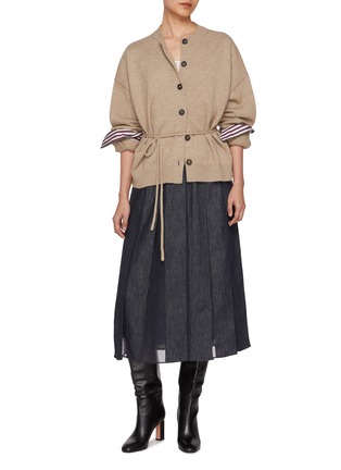 Figure View - Click To Enlarge - BRUNELLO CUCINELLI - Tie Waist Cashmere Cotton Cardigan
