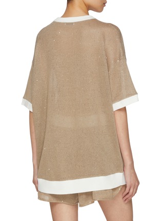 Back View - Click To Enlarge - BRUNELLO CUCINELLI - Logo Embroidered Sequined Linen Silk Knit Top