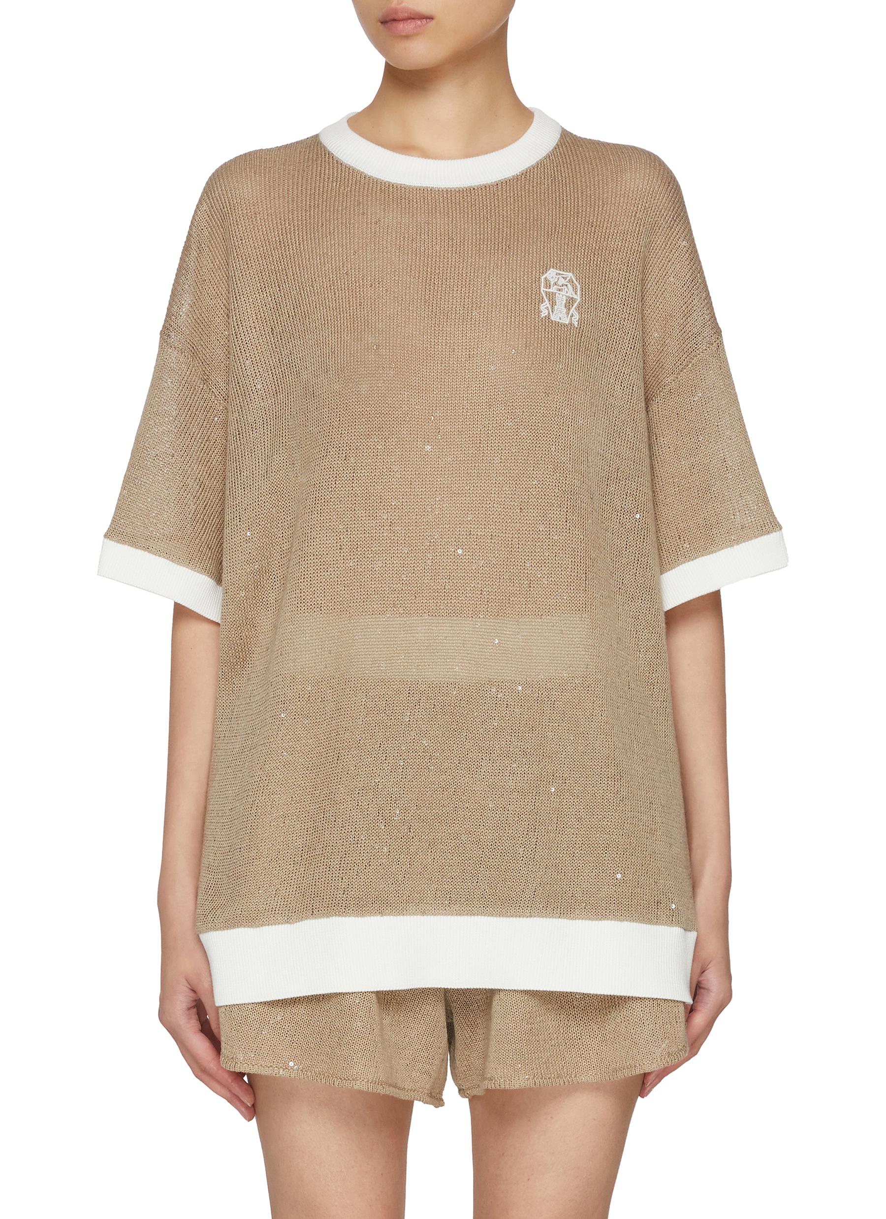 Brunello Cucinelli MBFOD2663C3251 関税送料込 BRUNELLO CUCINELLI | Logo Embroidered Sequined Linen Silk