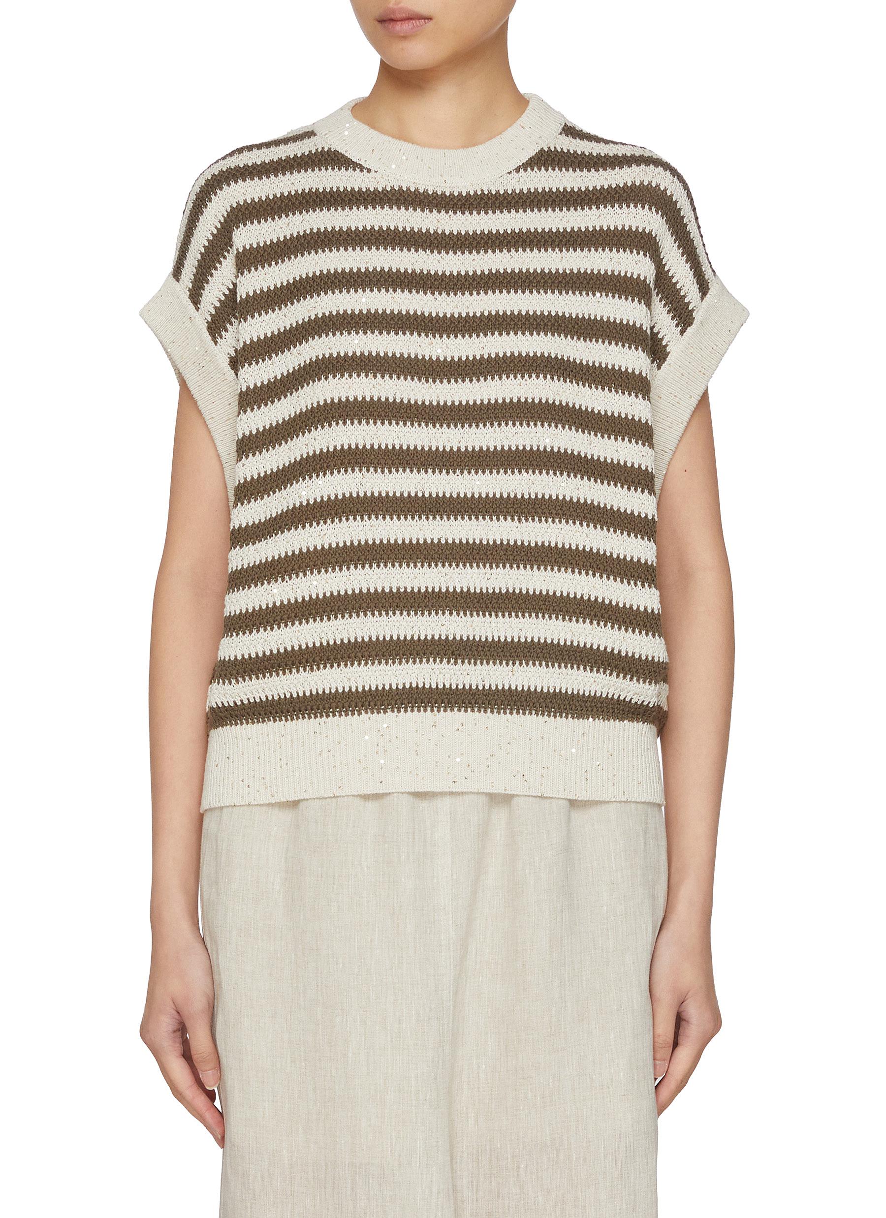BRUNELLO CUCINELLI | Sequined Striped Knit Top | Women