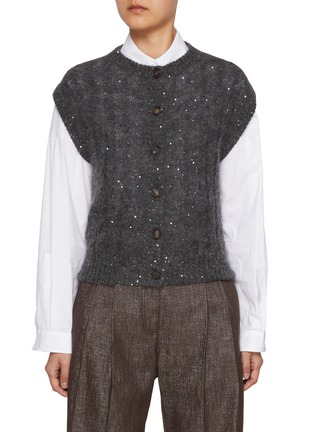 Main View - Click To Enlarge - BRUNELLO CUCINELLI - Cap Sleeve Sequin Knit Cardigan