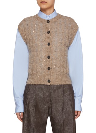Main View - Click To Enlarge - BRUNELLO CUCINELLI - Cap Sleeve Sequin Knit Cardigan