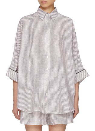 Main View - Click To Enlarge - BRUNELLO CUCINELLI - Quarter Sleeve Linen Button Up Shirt