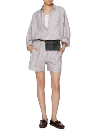 Figure View - Click To Enlarge - BRUNELLO CUCINELLI - Quarter Sleeve Linen Button Up Shirt