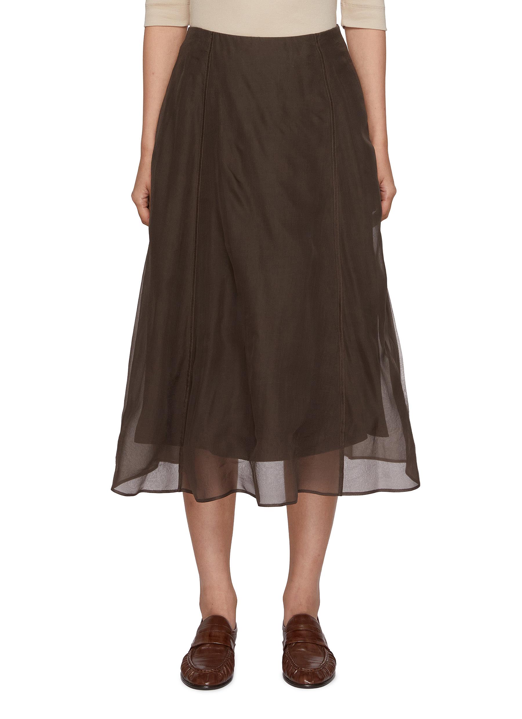 スカート BRUNELLO CUCINELLI DARK BROWN SILK SKIRT BRUNELLO CUCINELLI | Sheer Silk Midi Skirt | Women | Lane