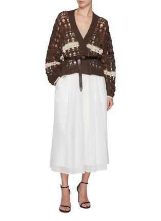 Figure View - Click To Enlarge - BRUNELLO CUCINELLI - V-Neck Open Knit Cardigan