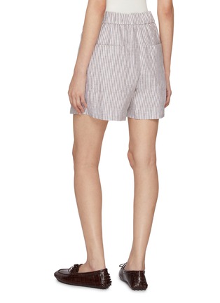 Back View - Click To Enlarge - BRUNELLO CUCINELLI - Elasticated Waist Striped Linen Bermuda Shorts