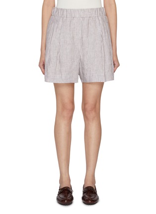 Main View - Click To Enlarge - BRUNELLO CUCINELLI - Elasticated Waist Striped Linen Bermuda Shorts