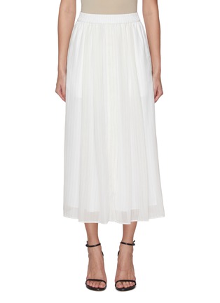 Main View - Click To Enlarge - BRUNELLO CUCINELLI - Sheer Pinstripe Gathered Cotton Midi Skirt