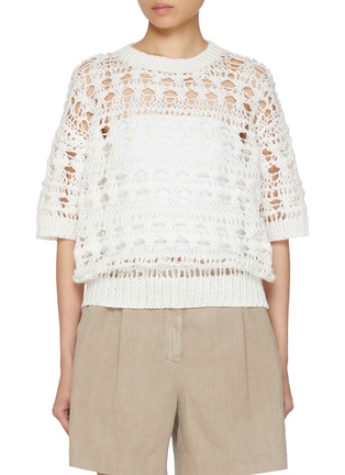 Main View - Click To Enlarge - BRUNELLO CUCINELLI - Half Sleeve Hollow Knit Top