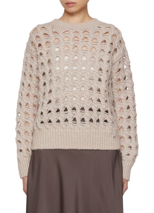 Main View - Click To Enlarge - HERNO - Round Neck Open Knit Sweater