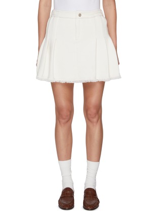 Main View - Click To Enlarge - BARRIE - Frayed Hem Side Buckle Pleated Cashmere Cotton Skirt