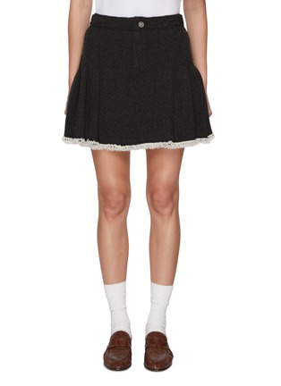 Main View - Click To Enlarge - BARRIE - Frayed Hem Side Buckle Pleated Cashmere Cotton Skirt