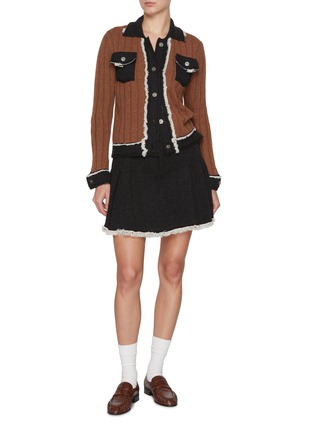 Figure View - Click To Enlarge - BARRIE - Frayed Hem Side Buckle Pleated Cashmere Cotton Skirt