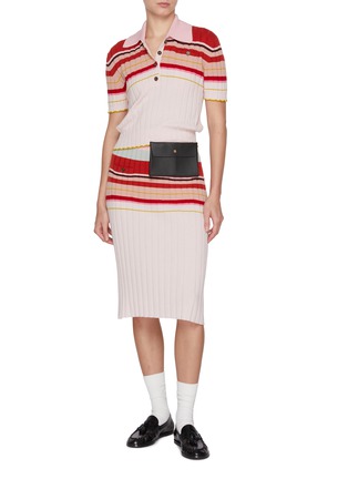 Figure View - Click To Enlarge - BARRIE - Striped Ribbed Cashmere Knit Midi Skirt