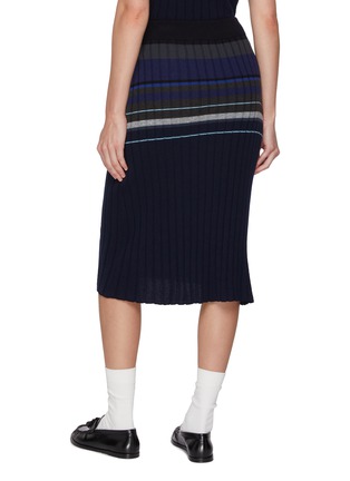 Back View - Click To Enlarge - BARRIE - Striped Ribbed Cashmere Knit Midi Skirt