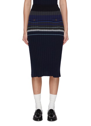 Main View - Click To Enlarge - BARRIE - Striped Ribbed Cashmere Knit Midi Skirt